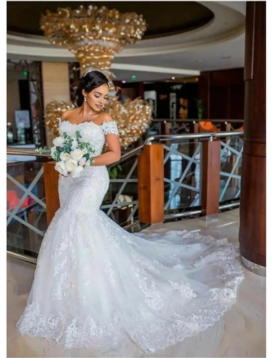 Trumpet Mermaid Off-the-Shoulder Floor-length Lace Wedding Dress