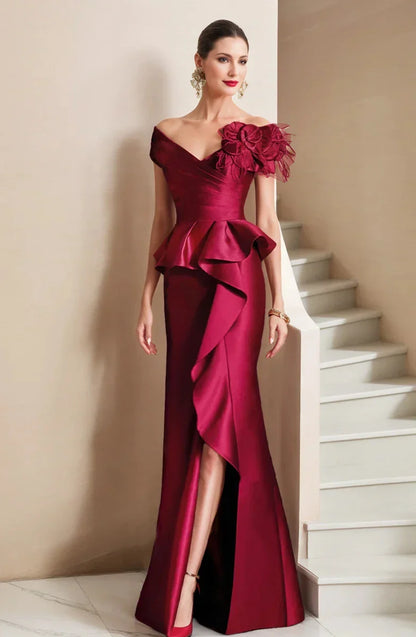 Trumpet Mermaid Off-the-Shoulder Mother of the Bride Dresses with High Split