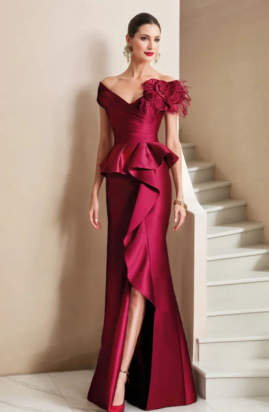 Trumpet Mermaid Off-the-Shoulder Mother of the Bride Dresses with High Split