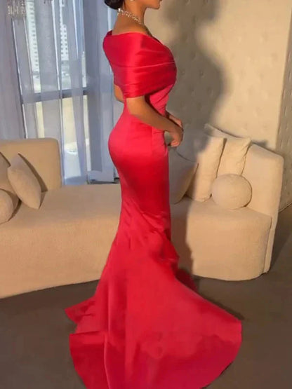 Trumpet Mermaid Off-the-Shoulder Short Sleeves Sweep Train Evening Dresses With Beading