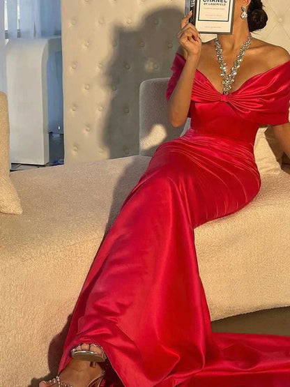 Trumpet Mermaid Off-the-Shoulder Short Sleeves Sweep Train Evening Dresses With Beading
