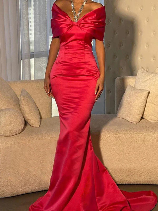 Trumpet Mermaid Off-the-Shoulder Short Sleeves Sweep Train Evening Dresses With Beading