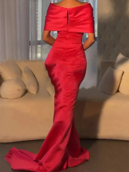 Trumpet Mermaid Off-the-Shoulder Short Sleeves Sweep Train Evening Dresses With Beading