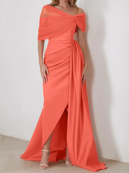 Trumpet Mermaid Off-the-Shoulder Sleeveless Evening Dresses with Ruffles & Split Front