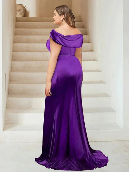 Trumpet Mermaid Off-the-Shoulder Sweep Train Bridesmaid Dresses with Split Side & Ruffles