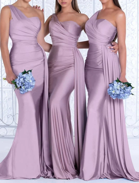 Trumpet Mermaid One-Shoulder Floor-length Long Bridesmaid Dresses