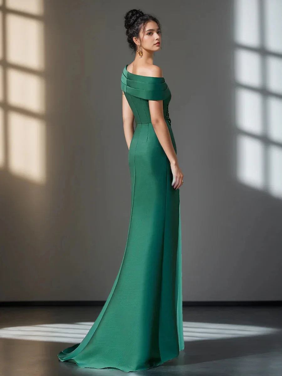 Trumpet Mermaid One-Shoulder Short Sleeves Evening Dresses with Ruffles & Appliques