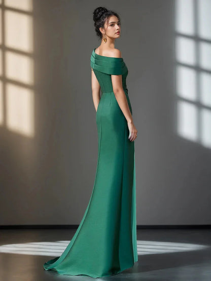 Trumpet Mermaid One-Shoulder Short Sleeves Evening Dresses with Ruffles & Appliques