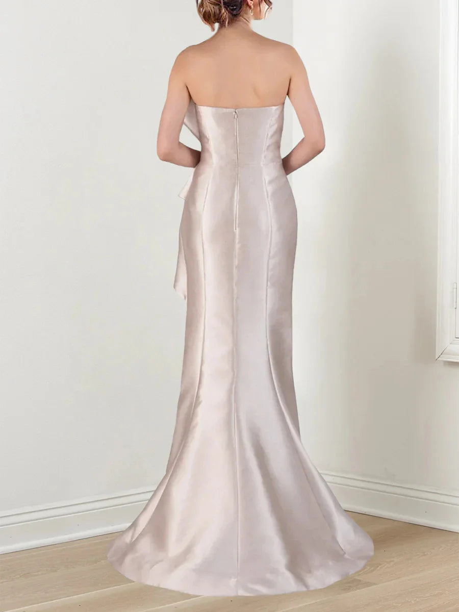 Trumpet Mermaid Strapless Satin Evening Dresses With Beading