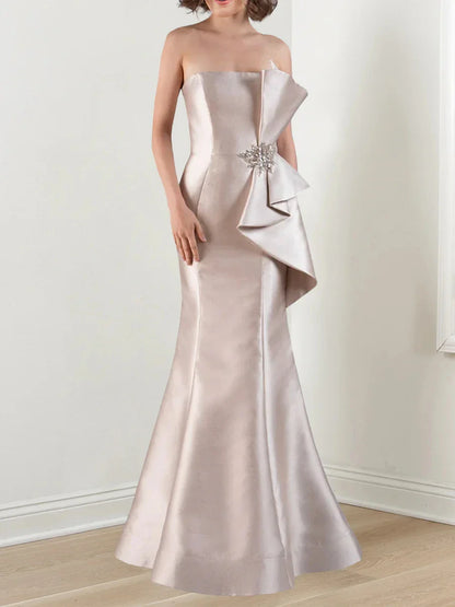 Trumpet Mermaid Strapless Satin Evening Dresses With Beading