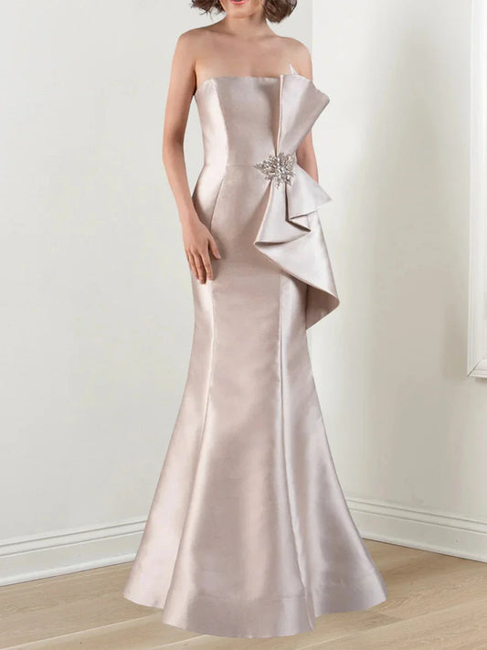 Trumpet Mermaid Strapless Satin Evening Dresses With Beading