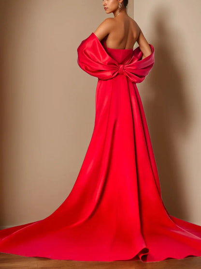 Trumpet Mermaid Strapless Sleeveless Floor-Length Unique Mother of the Bride Dresses with Split Side & Ruffles