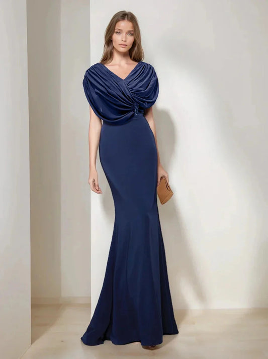 Trumpet Mermaid V-Neck Short Sleeves Floor-Length Mother of the Bride Dresses with Ruffles & Sequins