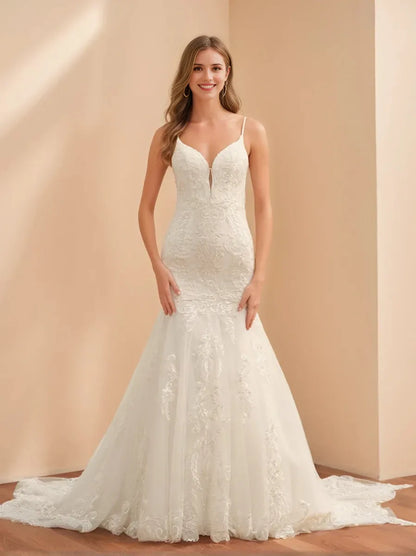 Trumpet Mermaid White Strapless Long Sleeves Wedding Dresses with Lace Appliques