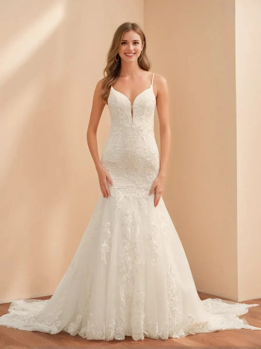 Trumpet Mermaid White Strapless Long Sleeves Wedding Dresses with Lace Appliques