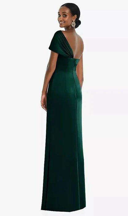 Twist Cuff One-Shoulder Princess Line Trumpet Gown in Evergreen