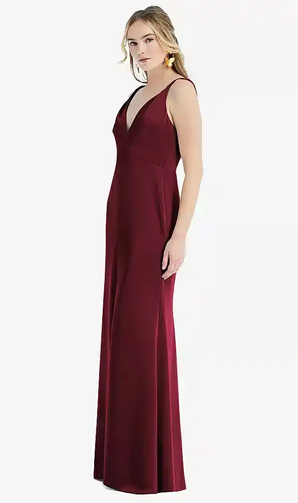 Twist Strap Maxi Slip Dress with Front Slit - Neve in Cabernet