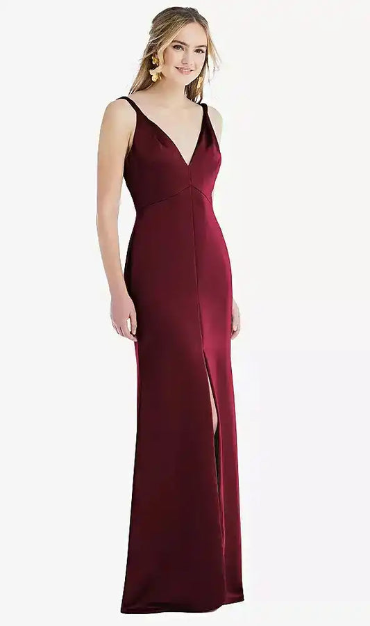 Twist Strap Maxi Slip Dress with Front Slit - Neve in Cabernet