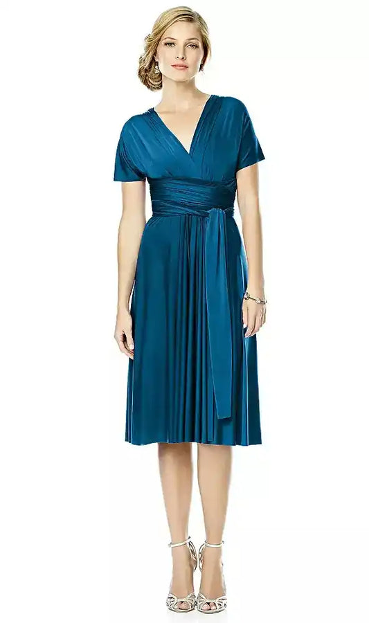 Twist Wrap Convertible Cocktail Dress in Ocean Blue