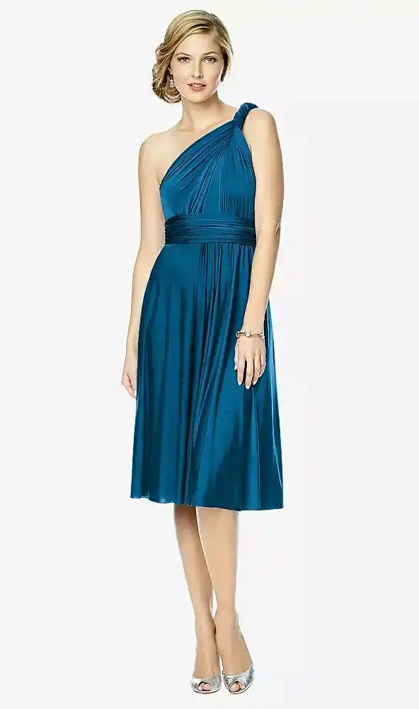 Twist Wrap Convertible Cocktail Dress in Ocean Blue