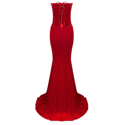 Two-Piece Mermaid Strapless Corset Red Floor Length Prom Dress For Sale