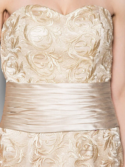 Mother of the Bride Dress Wrap Included Sweetheart Neckline Floor Length Lace Satin 3/4 Length Sleeve with Sash Ribbon Ruched