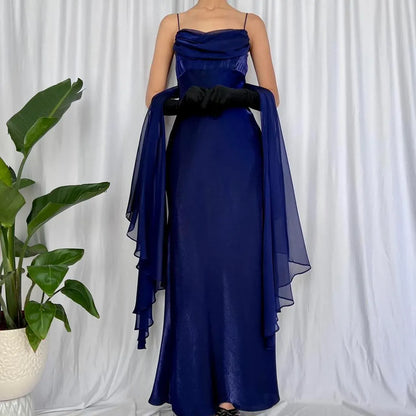 Unique A-Line Spaghetti Straps Backless Floor-Length Prom Dress