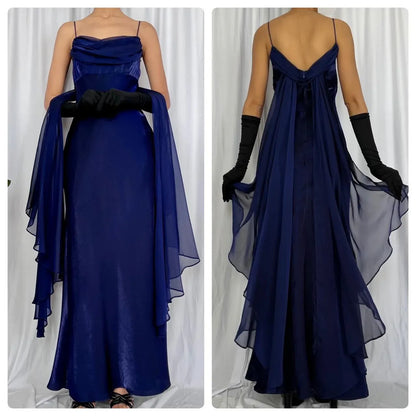 Unique A-Line Spaghetti Straps Backless Floor-Length Prom Dress