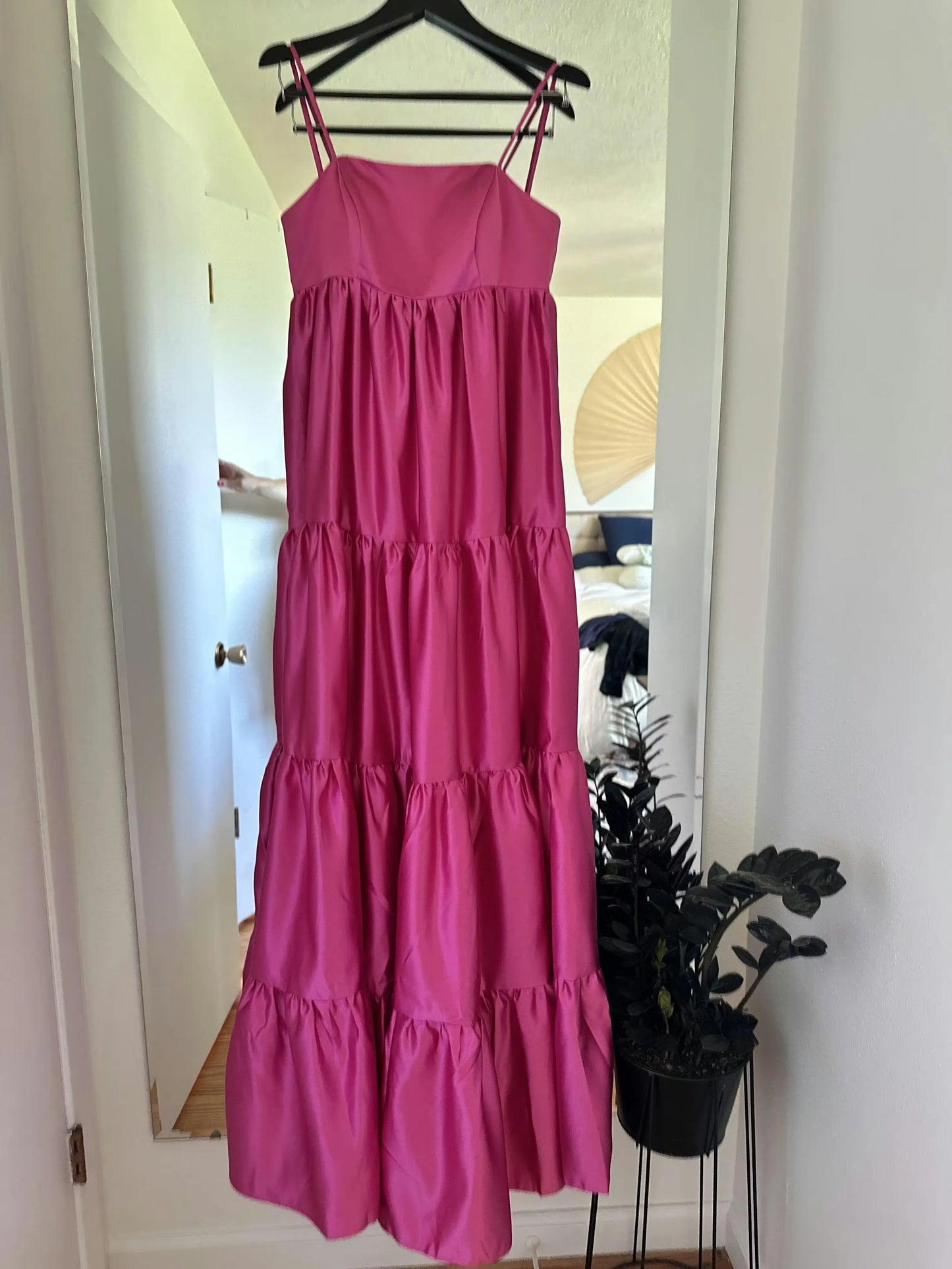 Unique A-Line Square Neck Sleeveless Pleated Satin Floor-Length Prom Dress