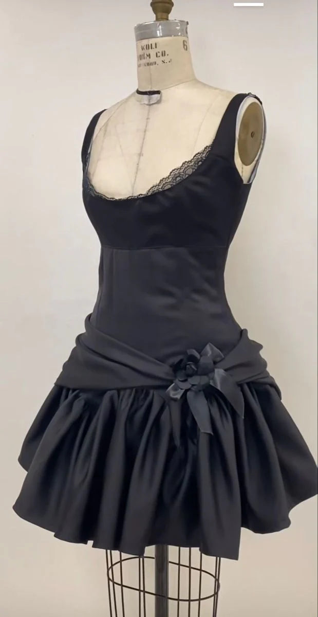 Unique A Line Low Collar Sleeveless Satin Short-Mini Homecoming Dress