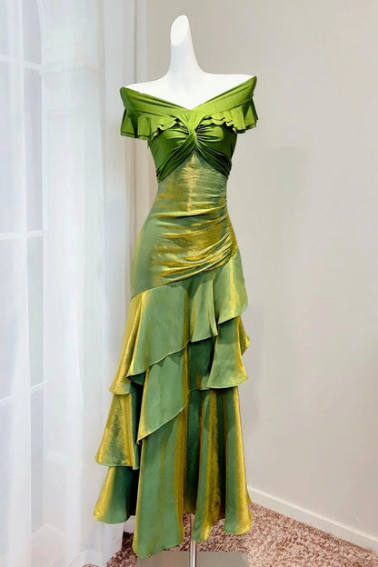 Unique Mermaid Off The Shoulder Sleeveless Satin Floor-Length Party Dress