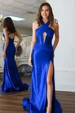 Unique design Exquisite tailoring Halter Split Fork Off-the-Shoulder Sleeveless Prom Dresses Evening Dress