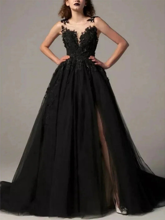 Unique design Full of charm Top-quality fabric Tulle Applique Backless Spaghetti Strap Sleeveless Evening Dress