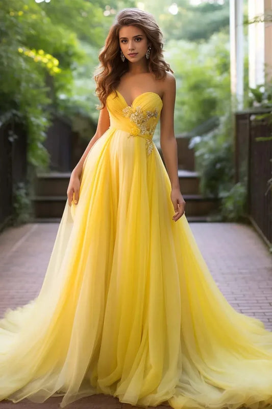 Unique design Tulle Applique Off-the-Shoulder Sleeveless V-Neck Mopping The Floor Prom Dresses