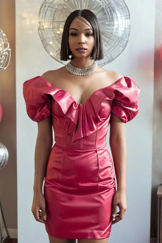 V Neck Off the Shoulder Homecoming Dress