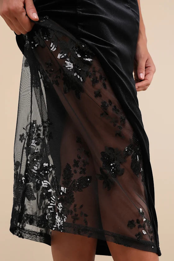 Quyihu Prom Dress In Store So Luxe Burgundy Velvet Mesh Sequin Strapless Midi Dress Formal Women's Dresses