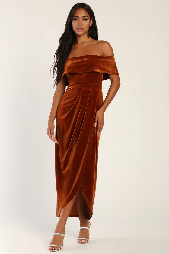 Quyihu Prom Dress In Store Enchanted Navy Blue Velvet Off-the-Shoulder Maxi Dress Formal Women's Dresses