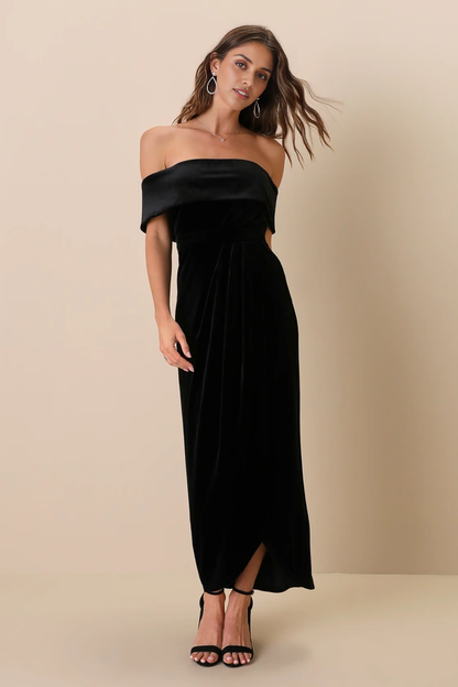 Quyihu Prom Dress In Store Enchanted Navy Blue Velvet Off-the-Shoulder Maxi Dress Formal Women's Dresses