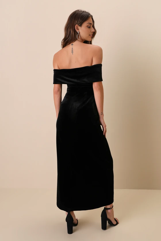 Quyihu Prom Dress In Store Enchanted Navy Blue Velvet Off-the-Shoulder Maxi Dress Formal Women's Dresses