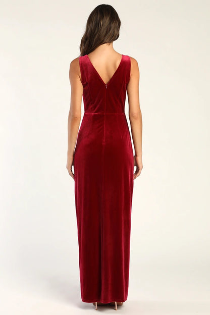 Quyihu Prom Dress In Store Beautiful Evenings Magenta Velvet Twist-Front Maxi Dress Formal Women's Dresses
