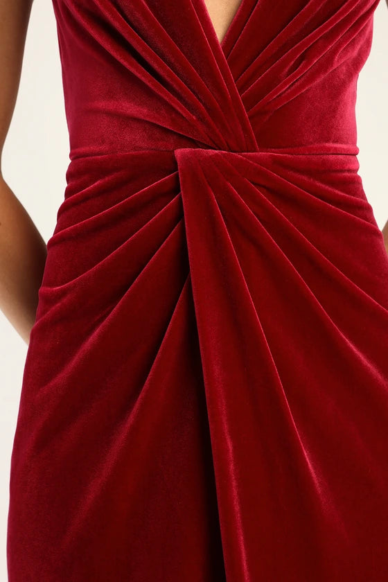 Quyihu Prom Dress In Store Beautiful Evenings Magenta Velvet Twist-Front Maxi Dress Formal Women's Dresses