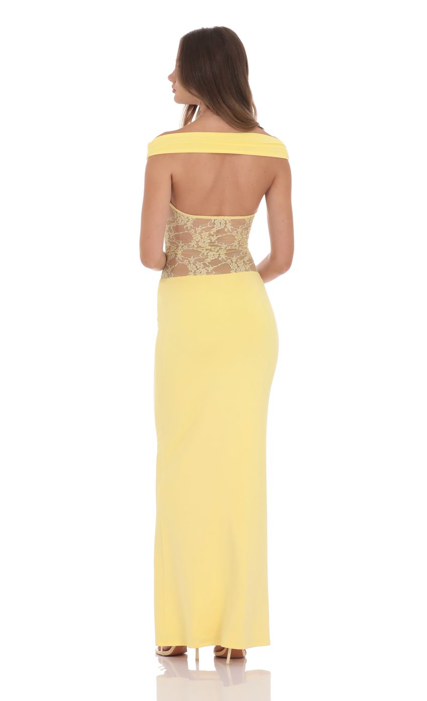 Vibrant Sheath Off-The-Shoulder Sleeveless Open-Back Lemon Lace-Cutout Floor-Length Prom Dresses