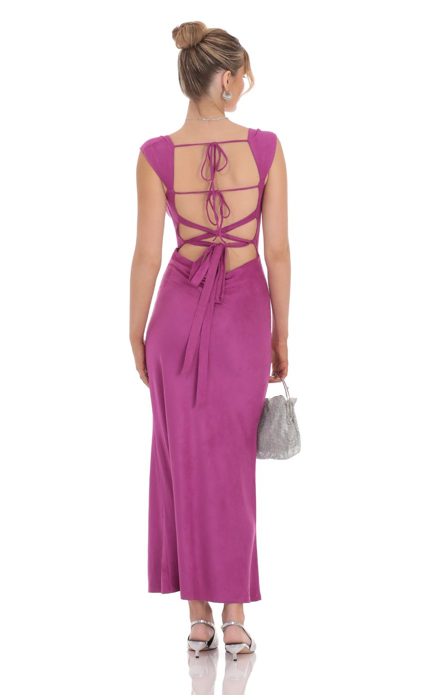 Vibrant Sheath Square-Neck Cut-Out-Tie-Back Magenta Satin Midi-Length Prom Dresses