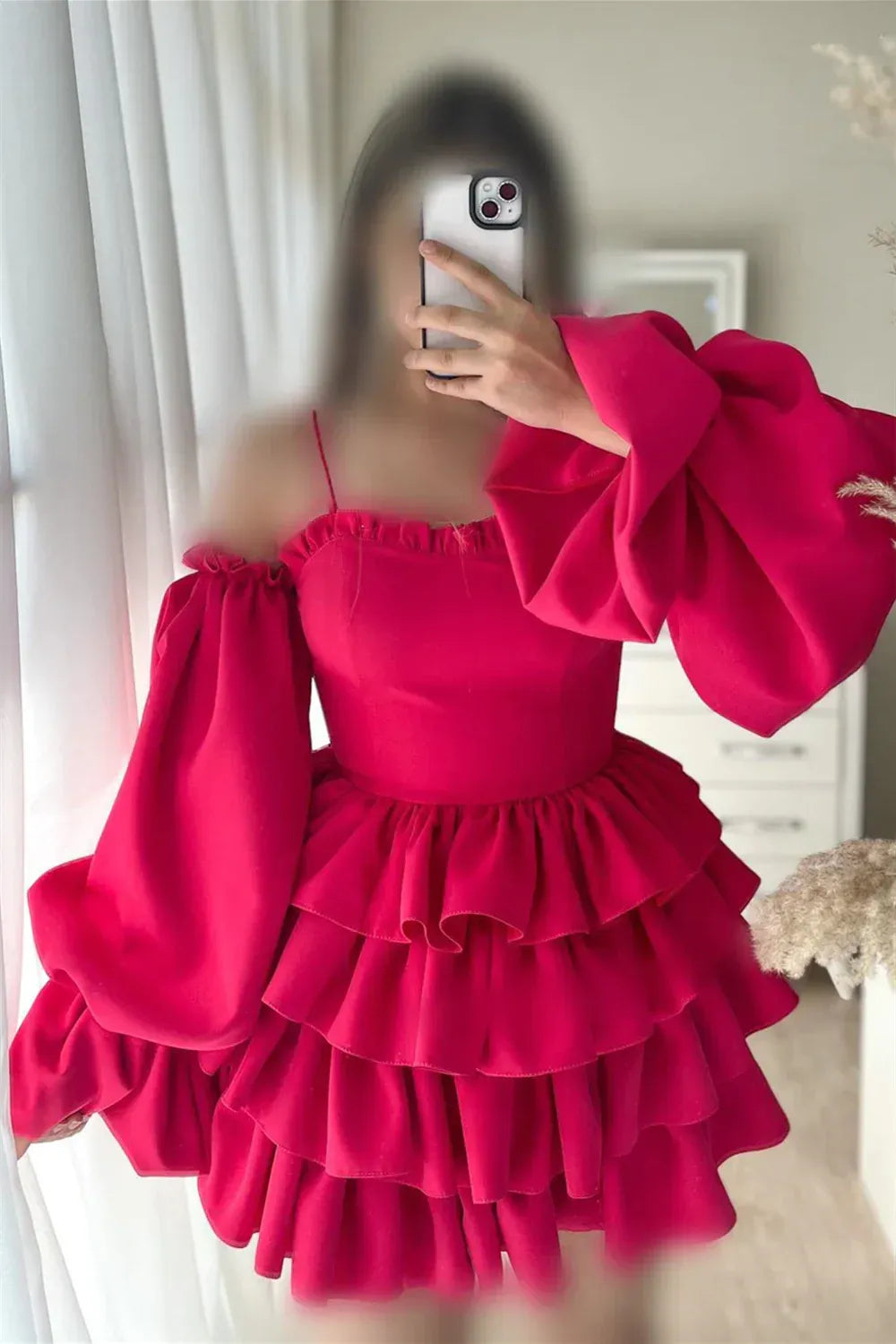 Vibrant A-Line Off-the-Shoulder Tiered Ruffle Hot Pink Mini Homecoming Dress