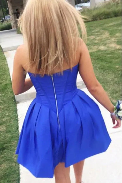 Elegant A-Line Strapless Sweetheart Corset Blue Short Homecoming Party Dress for Women