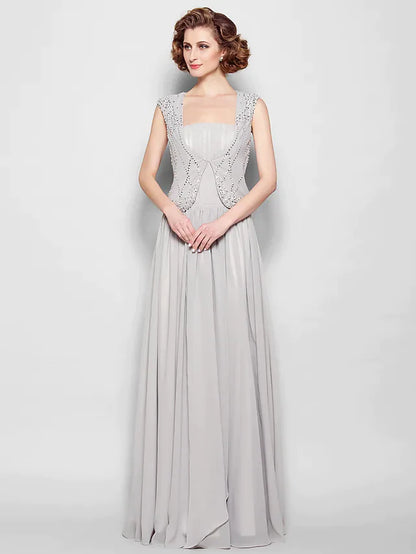 Back view of the floor-length mother of the bride dress.