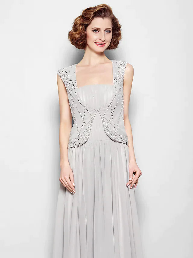 Elegant A-line gown for mother of the bride in a formal setting.