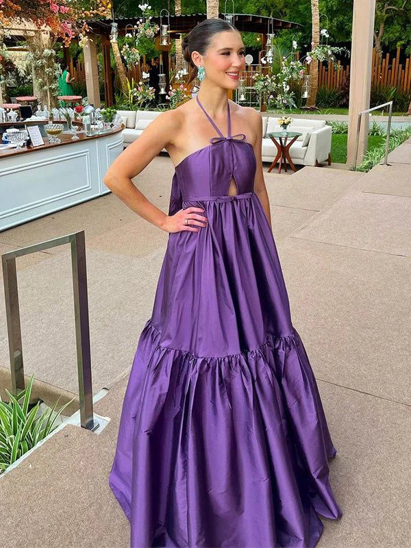 Vintage A-Line Halter Neck Sleeveless Backless Floor-Length Prom Dress