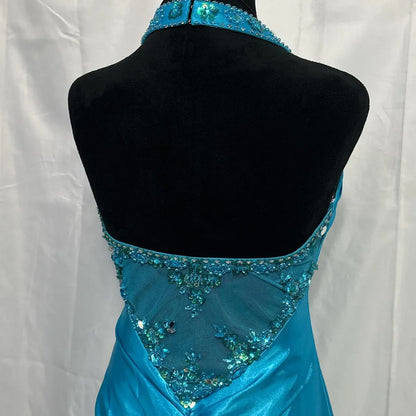 Vintage A-Line Halter Neck Sleeveless Pleated Satin Floor-Length Prom Dress