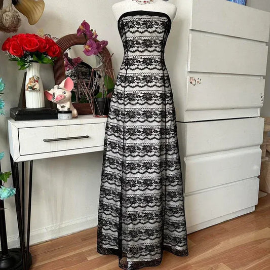 Vintage A-Line Off Shoulder Sleeveless Lace Floor-Length Prom Dress